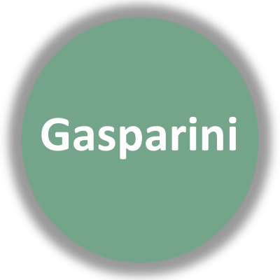 Círculo verde com texto branco Gasparini