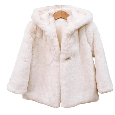 Casaco infantil branco de pelúcia com capuz