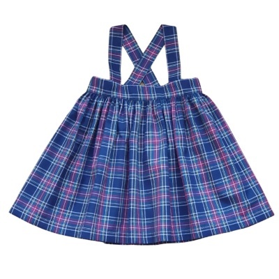 Saia infantil azul xadrez com alças cruzadas