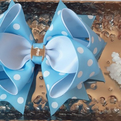 LIGHT BLUE GOLD HAIR BOW