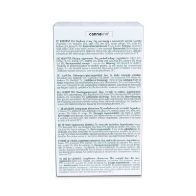 Embalagem branca com texto informativo e marca canneline no topo