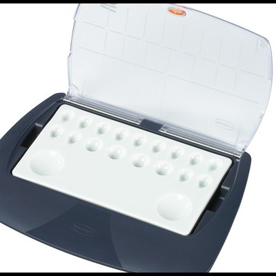 Estojo organizador para comprimidos com tampa transparente e base preta