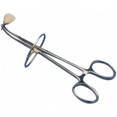 Pinça cirúrgica metálica com anéis para os dedos