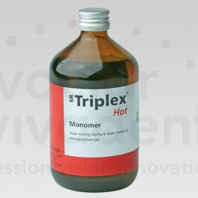 Frasco de vidro castanho com rótulo branco e vermelho de produto dentário