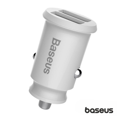 Carregador de carro Baseus branco com duas portas USB