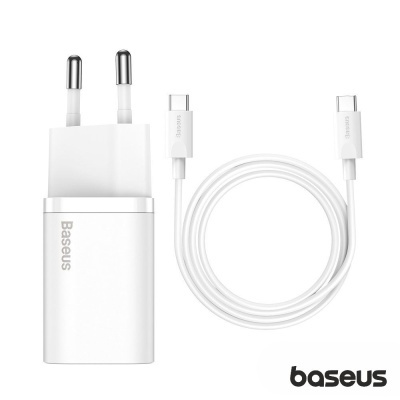Carregador de parede branco Baseus com cabo USB-C branco