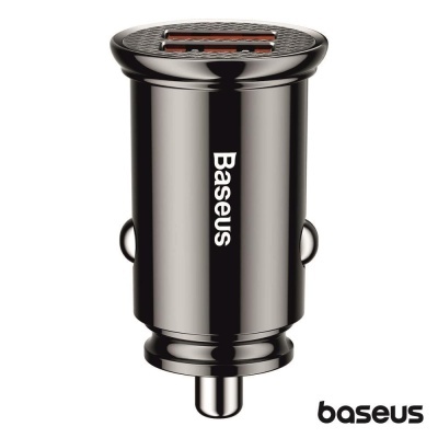 Carregador de carro Baseus preto com dois USB