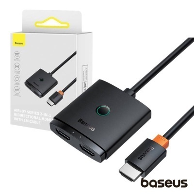 Adaptador HDMI Baseus AirJoy Series 2 M-1 preto com cabo e embalagem branca e amarela