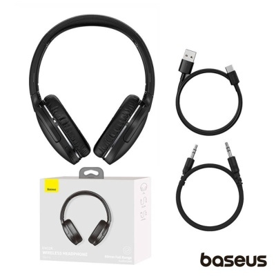 Auscultadores wireless Baseus negros com cabos e caixa