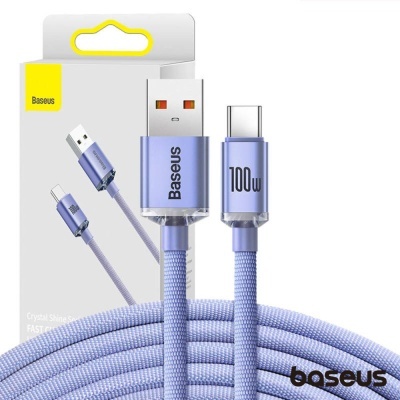 Cabo USB lilás Baseus com USB-C e embalagem