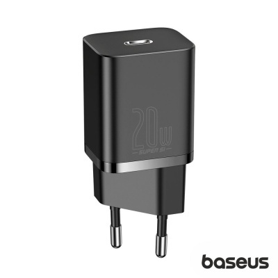 Carregador de parede preto Baseus 20W com ficha tipo C europeia