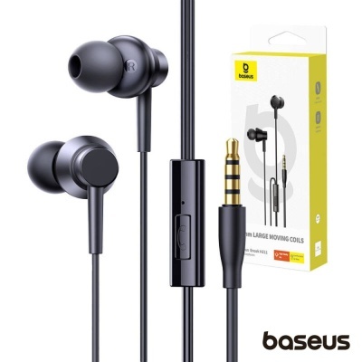 Auriculares baseus com fio e embalagem