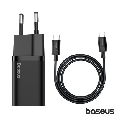 Carregador Baseus preto com cabo USB tipo C preto