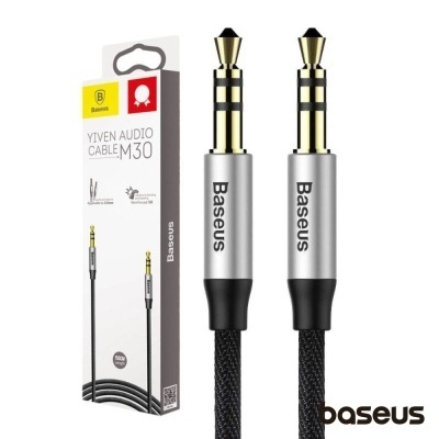 Cabo áudio Baseus M30 com conectores jack 3,5 mm e cabo trançado preto