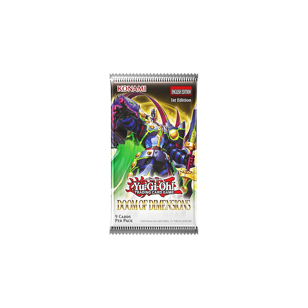 Yu-gi-Oh! Doom of Dimensions Booster - EN Pack de cartas Yu-Gi-Oh! DOOM OF DIMENSIONS com ilustração de personagem robótico