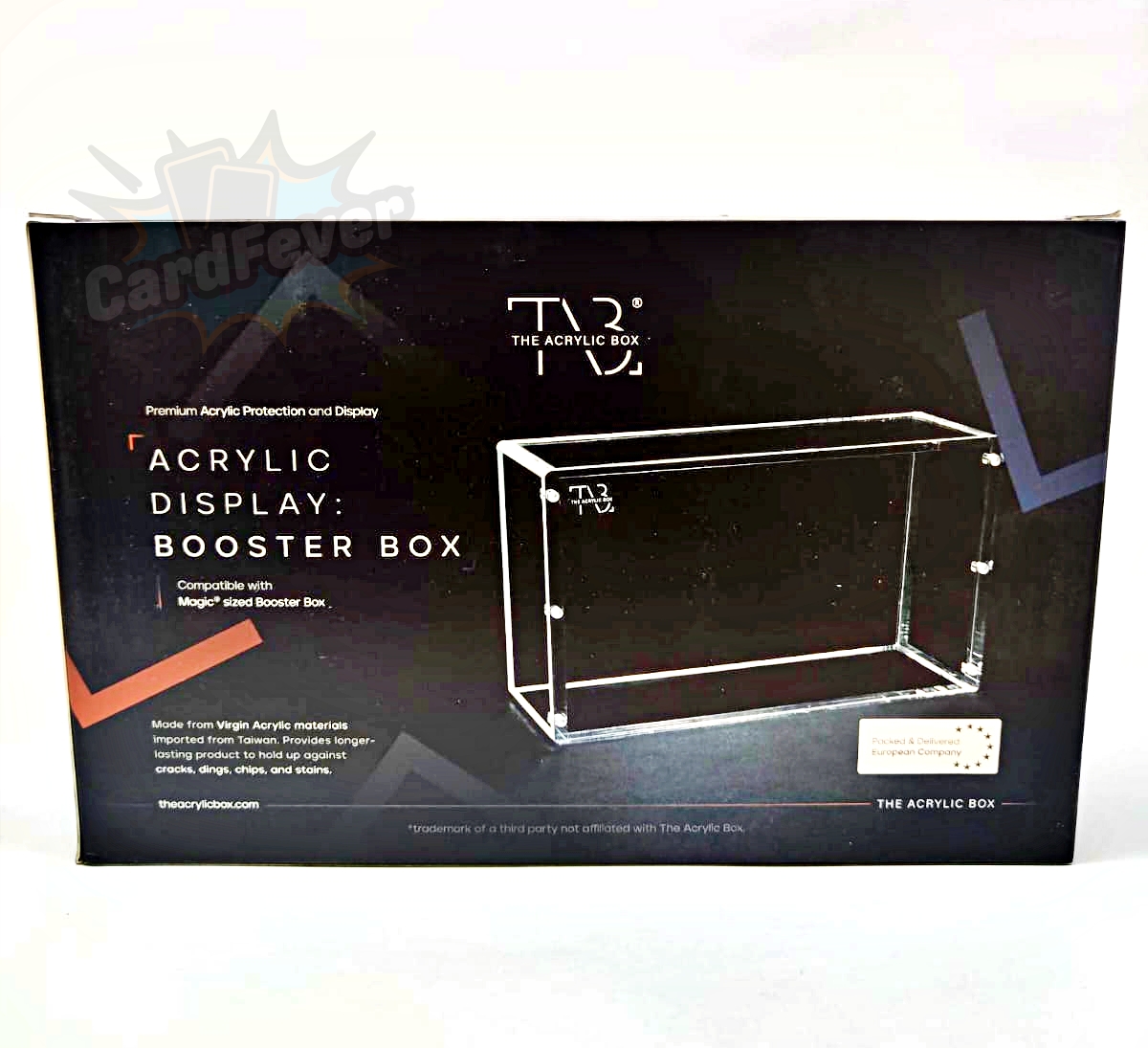 Caixa de Acrílico para Magic Play Booster Box Caixa acrílica transparente para cartas com embalagem preta e texto em branco