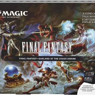 Caixa de Magic The Gathering Final Fantasy com ilustração de personagens em batalha