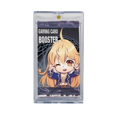 Pacote de cartas de jogo com personagem anime loira e texto 'GAMING CARD BOOSTER'