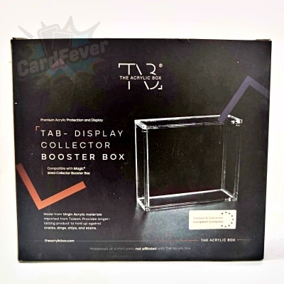 Embalagem preta com texto branco e acrílico transparente quadrado para exposição