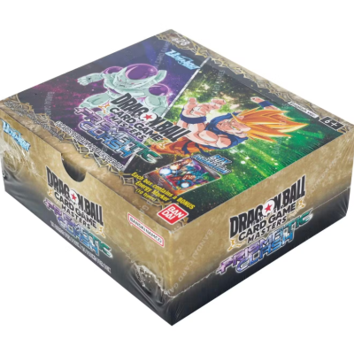 Caixa do jogo de cartas Dragon Ball Card Game Masters Prismatic Clash com personagens Frieza e Goku