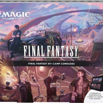 Embalagem do jogo Magic The Gathering Final Fantasy XV Camp Comrades com personagens e descrições
