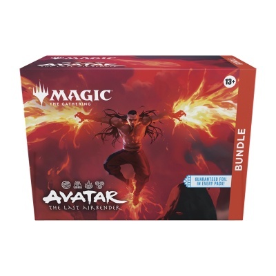 Caixa do jogo Magic The Gathering Avatar The Last Airbender Bundle com personagem a controlar fogo