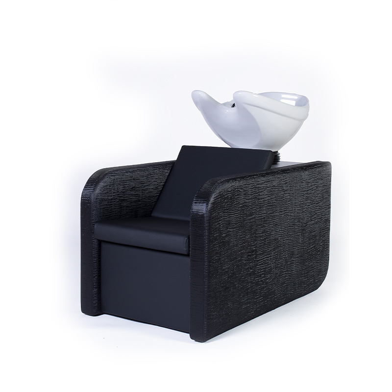 Cadeira de lavagem para cabelo preta com lava-cabeças branco