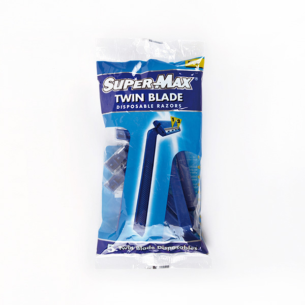 Pacote de lâminas de barbear descartáveis SUPER-MAX Twin Blade azul e branco