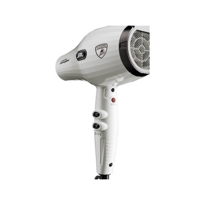 Secador de cabelo branco Automobili Lamborghini com botões e detalhes pretos e vermelhos