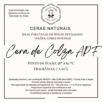 🕯️🌼 Cera de Colza - APF - Para velas aromáticas com detalhes perfeitos