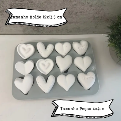 Molde de Silicone com 12 Corações – Ideal para Waxmelts, Velas Perfumadas e Muito Mais