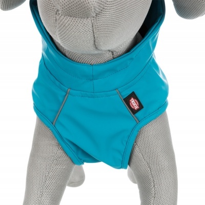 Roupa azul impermeável para cão com detalhes refletivos e etiqueta TRIXIE