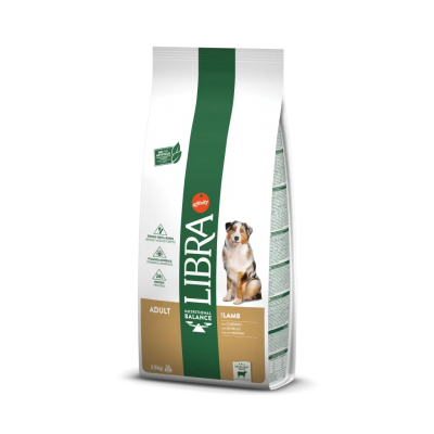 Saco de ração para cães LIBRA Adult Lamb 3,5 kg com design verde e branco