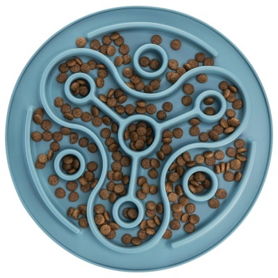 Prato azul labiríntico para cães com ração seca