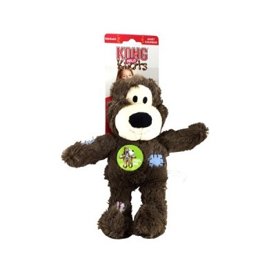 Pelúcia urso castanha com remendos coloridos e embalagem KONG Wild Knots