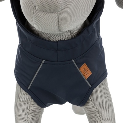 Roupa para cão azul escuro com emblema castanho TEXTE