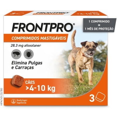 FRONTPRO Comprimido mastigável contra pulgas e carraças para cães de 4 a 10kg