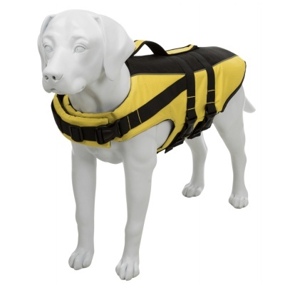 Colete salva-vidas para cão amarelo e preto com alças ajustáveis
