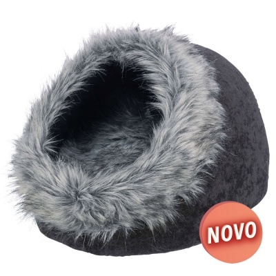 Toca para animais preta com pelúcia cinzenta e etiqueta NOVO
