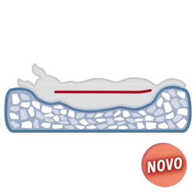 Ilustração de colchão com camadas e selo NOVO