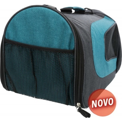 Transportadora para animais de estimação cinzenta e azul com bolso em rede e etiqueta NOVO