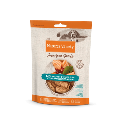 Superfood Snacks de salmão e peixe branco - NATURE'S VARIETY 85GR