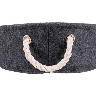 Cesto redondo cinzento com alças em corda branca