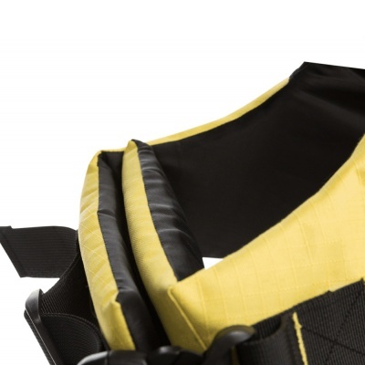 Colete de segurança amarelo e preto com fechos ajustáveis