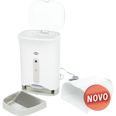 Dispensador automático branco para ração com recipiente removível metálico e selo NOVO