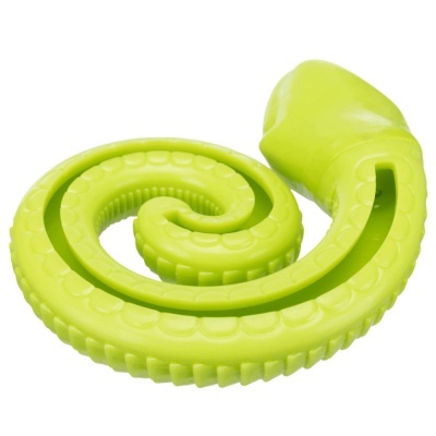 Brinquedo para cães verde em forma de tentáculo enrolado com textura de ventosas