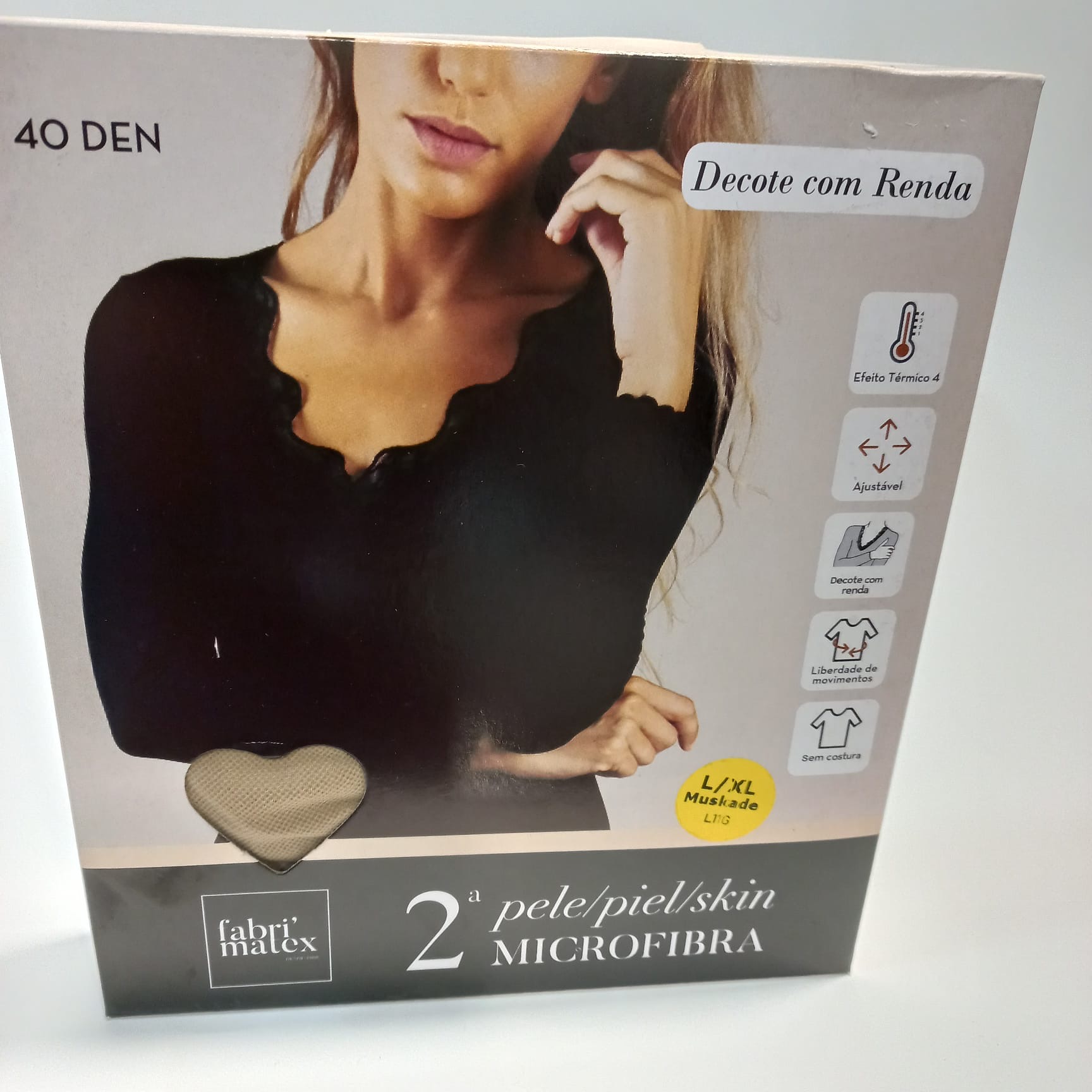 Camisola Segunda Pele com Decote em Renda 40DEN Cor Pele Camisola Segunda Pele com Decote em Renda 40DEN Cor Pele