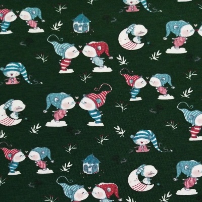 Tecido Jersey com ratinhos em fundo verde