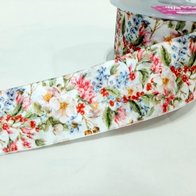 Fita de cetim com flores- 6670