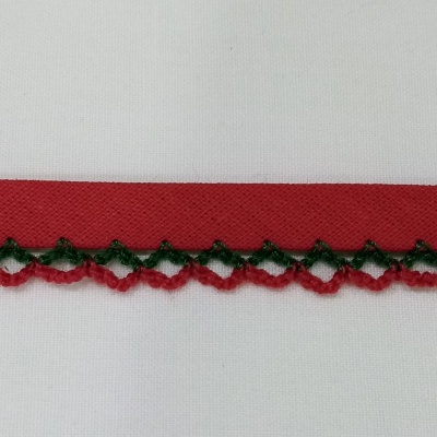 Viés de algodão 12mm com picot verde e vermelho